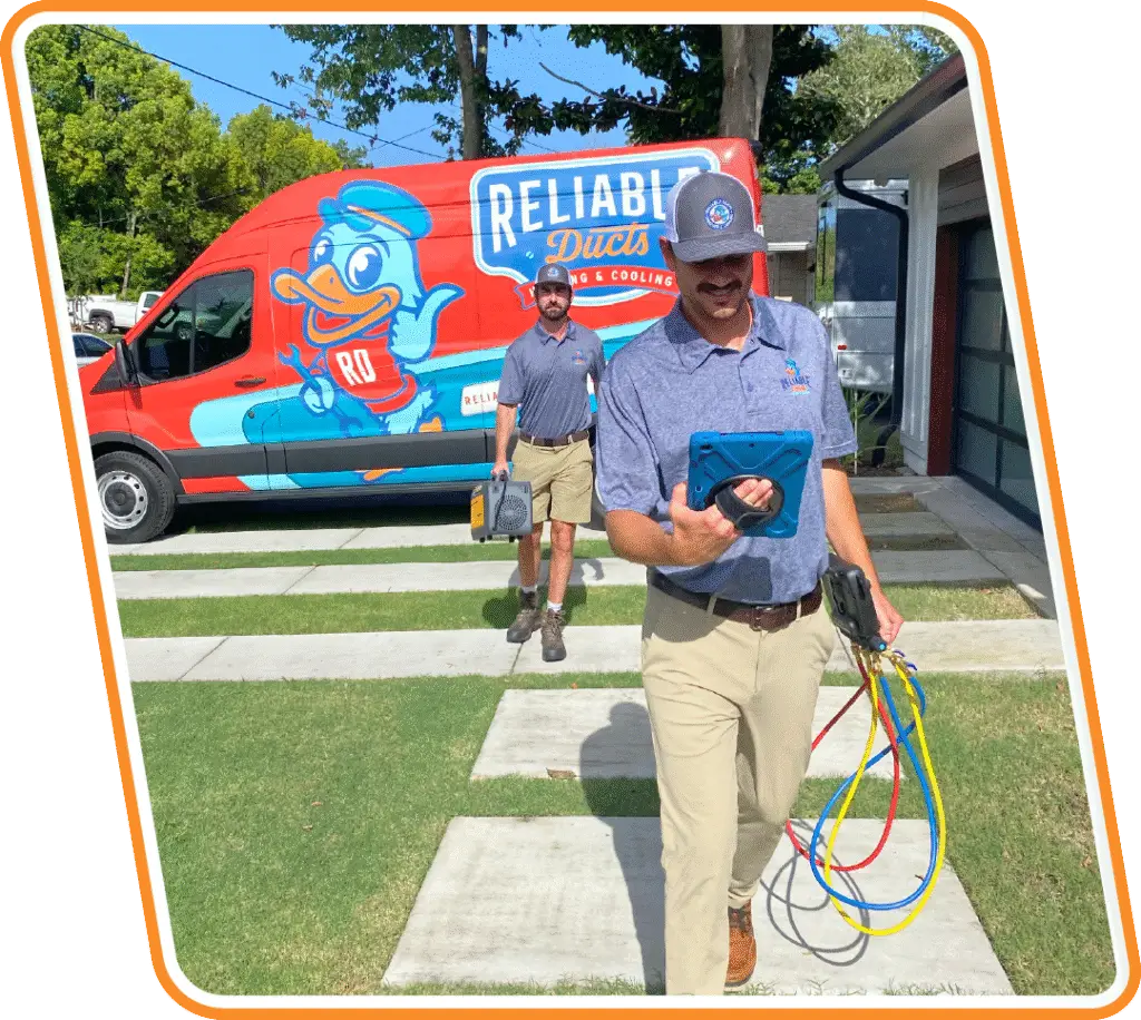 Technician performing maintenance and repair on a residential heat pump